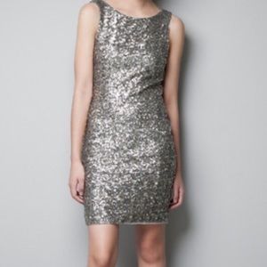 Zara Gray Sequined Low Back Party Dress Size Large